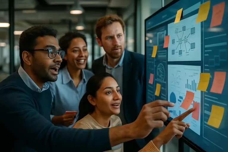 Content and governance staff reviewing AI workflow controls together