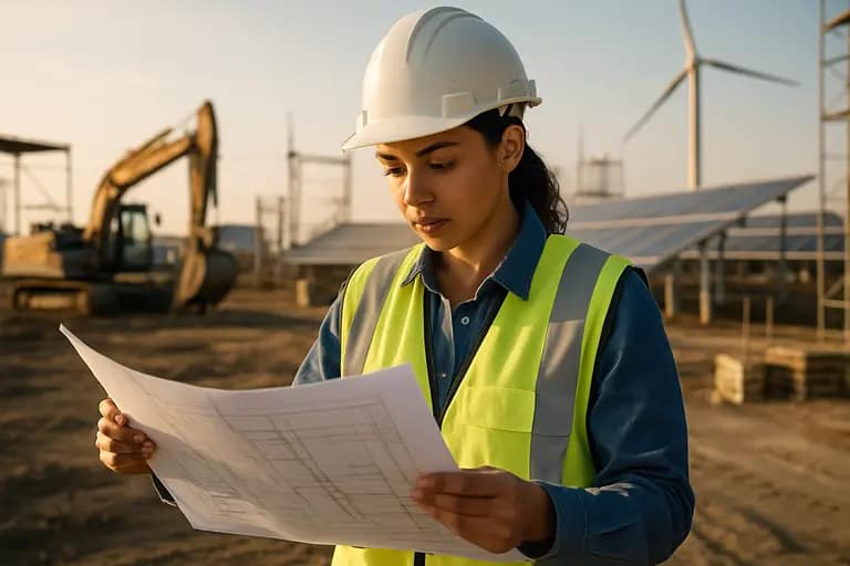 Engineer reviewing grid control data and distribution equipment diagrams