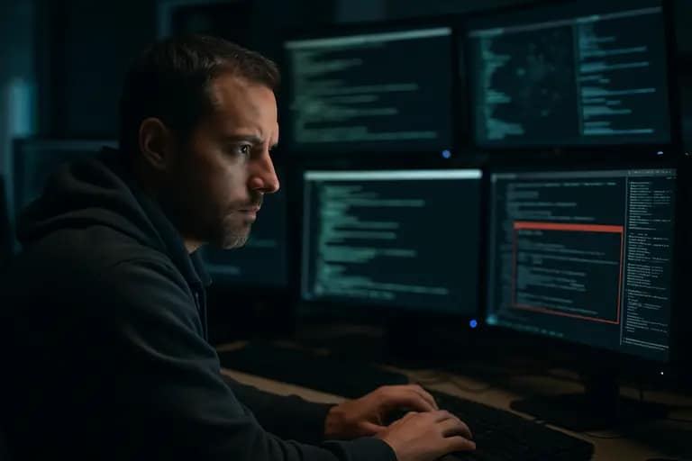 Technician checking secure network equipment connected to energy controls