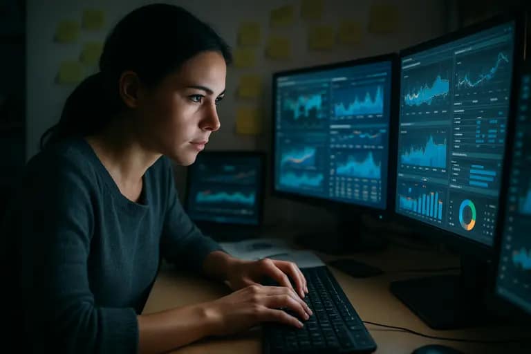Analyst reviewing sourced energy data on a desktop monitor