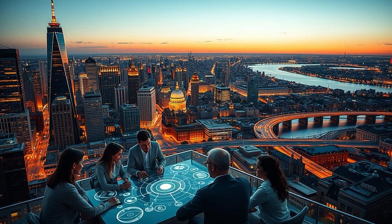 A bustling cityscape at dusk, with towering skyscrapers and a network of interconnected roads and bridges. In the foreground, a group of professionals is gathered around a table, engaged in a strategic discussion, their faces illuminated by the warm glow of a holographic display projecting intricate diagrams and data visualizations. The middle ground features a blend of traditional and modern architecture, with historic buildings seamlessly integrated with sleek, futuristic structures. In the background, a shimmering skyline stretches out, its lights reflecting on the surface of a nearby river. The scene conveys a sense of innovation, collaboration, and the complex, ever-evolving nature of strategic link building techniques. A bustling cityscape at dusk, with towering skyscrapers and a network of interconnected roads and bridges. In the foreground, a group of professionals is gathered around a table, engaged in a strategic discussion, their faces illuminated by the warm glow of a holographic display projecting intricate diagrams and data visualizations. The middle ground features a blend of traditional and modern architecture, with historic buildings seamlessly integrated with sleek, futuristic structures. In the background, a shimmering skyline stretches out, its lights reflecting on the surface of a nearby river. The scene conveys a sense of innovation, collaboration, and the complex, ever-evolving nature of strategic link building techniques.