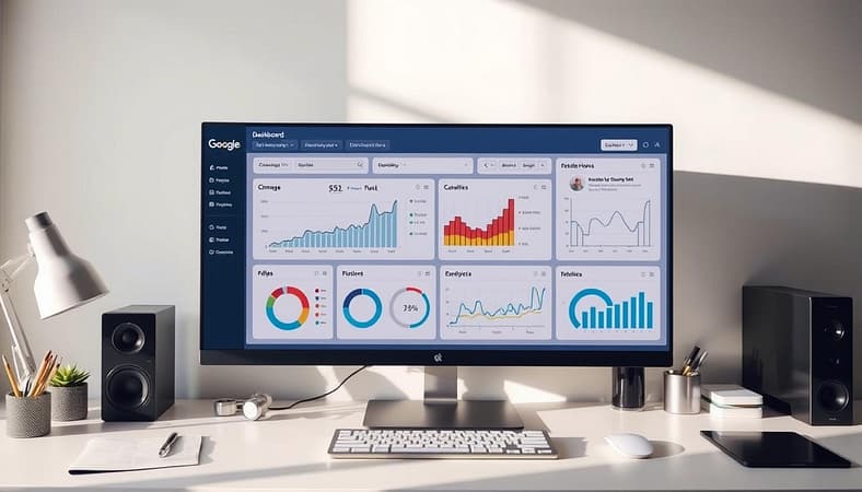 A sleek, modern dashboard for SEO tools, featuring a clean, minimalist interface with various metrics and graphs displayed on a large monitor. The screen is situated on a well-organized desk, with a keyboard, mouse, and other office supplies nearby. The lighting is soft and natural, creating a calm and focused atmosphere. The overall scene conveys a sense of productivity and efficiency, perfectly suited for the "Measuring On-Page Success" section of the article. A sleek, modern dashboard for SEO tools, featuring a clean, minimalist interface with various metrics and graphs displayed on a large monitor. The screen is situated on a well-organized desk, with a keyboard, mouse, and other office supplies nearby. The lighting is soft and natural, creating a calm and focused atmosphere. The overall scene conveys a sense of productivity and efficiency, perfectly suited for the "Measuring On-Page Success" section of the article.