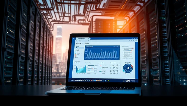 A technologically-advanced website, its intricate architecture illuminated by a warm, focused light. In the foreground, a laptop displays a detailed SEO analysis, its data visualization pulsing with insights. Surrounding it, an array of interconnected server racks, their blinking LEDs casting a subtle glow. In the background, a cityscape of futuristic skyscrapers, their windows reflecting the digital landscape. The scene conveys the precision and power required to optimize a site for search engine visibility, a harmonious blend of technology and strategy. A technologically-advanced website, its intricate architecture illuminated by a warm, focused light. In the foreground, a laptop displays a detailed SEO analysis, its data visualization pulsing with insights. Surrounding it, an array of interconnected server racks, their blinking LEDs casting a subtle glow. In the background, a cityscape of futuristic skyscrapers, their windows reflecting the digital landscape. The scene conveys the precision and power required to optimize a site for search engine visibility, a harmonious blend of technology and strategy.