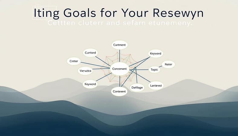 A visually compelling depiction of a "content clustering strategy" for the "Setting Goals for Your Research" section. In the foreground, a stylized network diagram showcases interconnected content clusters, each representing a targeted keyword or topic. The middle ground features a geometric data visualization, hinting at the analytical process behind the strategy. In the background, a muted color palette and soft lighting create a contemplative, analytical atmosphere, conveying the thoughtful approach to keyword research and SEO planning. The overall scene strikes a balance between the conceptual and the practical, visually communicating the strategic principles underlying effective content organization. A visually compelling depiction of a "content clustering strategy" for the "Setting Goals for Your Research" section. In the foreground, a stylized network diagram showcases interconnected content clusters, each representing a targeted keyword or topic. The middle ground features a geometric data visualization, hinting at the analytical process behind the strategy. In the background, a muted color palette and soft lighting create a contemplative, analytical atmosphere, conveying the thoughtful approach to keyword research and SEO planning. The overall scene strikes a balance between the conceptual and the practical, visually communicating the strategic principles underlying effective content organization.