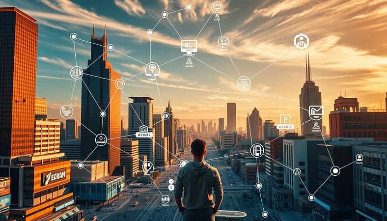 A busy cityscape with towering skyscrapers and bustling streets, illuminated by warm, golden sunlight filtering through wispy clouds. In the foreground, a person stands in contemplation, surrounded by a web of interlinking digital nodes and pathways, symbolizing the interconnectedness of online presence and link building. The middle ground features various businesses and organizations, their websites and digital footprints visually linked, underscoring the relevance and impact of strategic link building in the modern, fast-paced digital landscape. The background showcases a dynamic, ever-evolving metropolis, hinting at the constant need to adapt and optimize one's online presence through effective link building practices. A busy cityscape with towering skyscrapers and bustling streets, illuminated by warm, golden sunlight filtering through wispy clouds. In the foreground, a person stands in contemplation, surrounded by a web of interlinking digital nodes and pathways, symbolizing the interconnectedness of online presence and link building. The middle ground features various businesses and organizations, their websites and digital footprints visually linked, underscoring the relevance and impact of strategic link building in the modern, fast-paced digital landscape. The background showcases a dynamic, ever-evolving metropolis, hinting at the constant need to adapt and optimize one's online presence through effective link building practices.