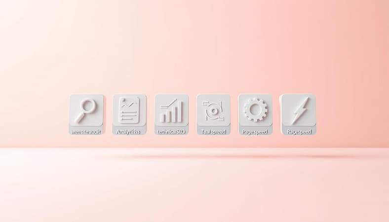 A sleek, minimalist checklist design against a soft, gradient background. In the foreground, a series of concise, iconic checklist items float in a clean, organized layout - things like a magnifying glass for website audit, a line graph for analytics, a gear icon for technical SEO, and a lightning bolt for page speed. The middle ground has subtle textures and patterns that evoke a sense of structure and order. The background bathes the scene in a calming, pastel palette that suggests focus and productivity. Crisp, evenly-lit with a touch of vignette for a professional, editorial feel. An efficient, visually-striking representation of essential SEO checklist items. A sleek, minimalist checklist design against a soft, gradient background. In the foreground, a series of concise, iconic checklist items float in a clean, organized layout - things like a magnifying glass for website audit, a line graph for analytics, a gear icon for technical SEO, and a lightning bolt for page speed. The middle ground has subtle textures and patterns that evoke a sense of structure and order. The background bathes the scene in a calming, pastel palette that suggests focus and productivity. Crisp, evenly-lit with a touch of vignette for a professional, editorial feel. An efficient, visually-striking representation of essential SEO checklist items.