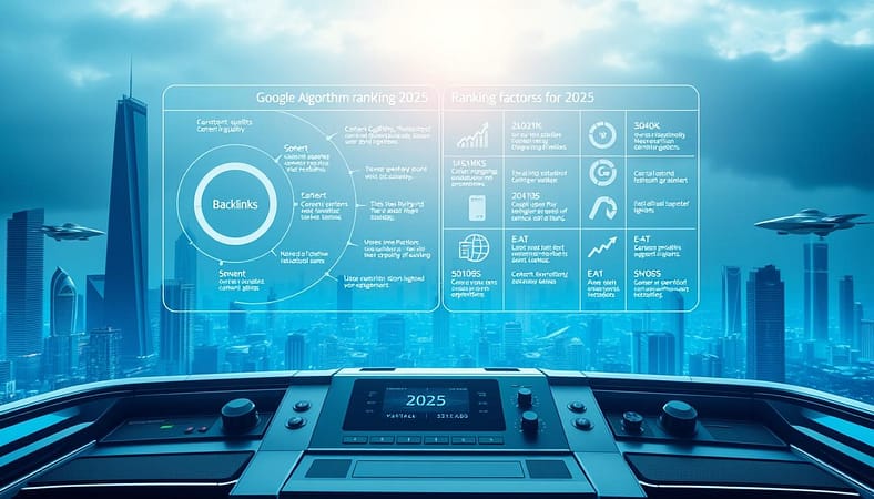 A futuristic data visualization landscape showcasing the key Google algorithm ranking factors for the year 2025. In the foreground, a holographic display hovers, depicting various interconnected metrics and their relative weightage - backlinks, content quality, user engagement, E-A-T, and more. The midground features a sleek, minimalist control center with dials and screens, hinting at the advanced AI-driven nature of the algorithm. In the background, a cityscape of skyscrapers and hovercrafts sets the scene, conveying a sense of technological progress and innovation. The lighting is cool-toned and blue-tinged, creating an aura of sophistication and authority. The overall atmosphere evokes a vision of the future of search engine optimization, where backlinks remain a crucial but evolving factor. A futuristic data visualization landscape showcasing the key Google algorithm ranking factors for the year 2025. In the foreground, a holographic display hovers, depicting various interconnected metrics and their relative weightage - backlinks, content quality, user engagement, E-A-T, and more. The midground features a sleek, minimalist control center with dials and screens, hinting at the advanced AI-driven nature of the algorithm. In the background, a cityscape of skyscrapers and hovercrafts sets the scene, conveying a sense of technological progress and innovation. The lighting is cool-toned and blue-tinged, creating an aura of sophistication and authority. The overall atmosphere evokes a vision of the future of search engine optimization, where backlinks remain a crucial but evolving factor.
