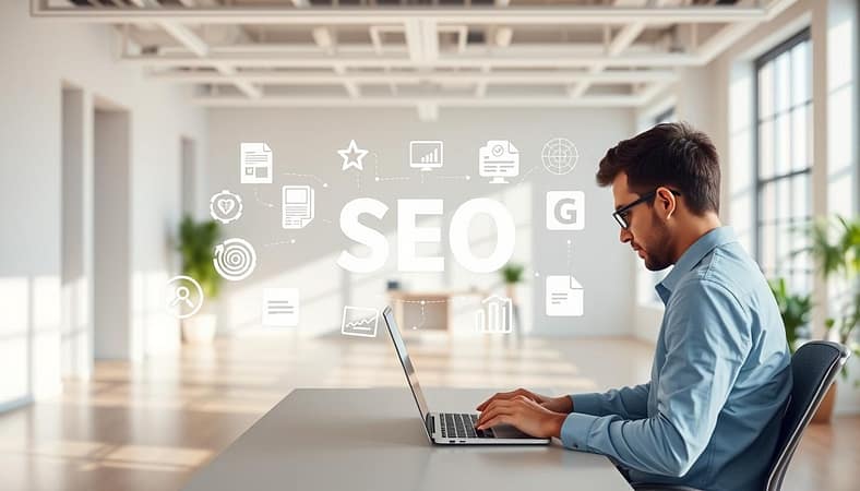 A serene office setting with a bright, clean aesthetic. In the foreground, a person sitting at a desk, intently focused on a laptop screen, representing the diligent, ethical SEO practices of "white hat" techniques. The middle ground features stylized icons and graphics depicting search engine optimization best practices like keyword research, content optimization, and link building, all done transparently and in alignment with search engine guidelines. The background showcases a modern, minimalist workspace with abundant natural light, conveying a sense of professionalism and sustainability. The overall mood is one of careful, methodical approach to website growth and visibility, in contrast to the more aggressive tactics of "black hat" SEO. A serene office setting with a bright, clean aesthetic. In the foreground, a person sitting at a desk, intently focused on a laptop screen, representing the diligent, ethical SEO practices of "white hat" techniques. The middle ground features stylized icons and graphics depicting search engine optimization best practices like keyword research, content optimization, and link building, all done transparently and in alignment with search engine guidelines. The background showcases a modern, minimalist workspace with abundant natural light, conveying a sense of professionalism and sustainability. The overall mood is one of careful, methodical approach to website growth and visibility, in contrast to the more aggressive tactics of "black hat" SEO.