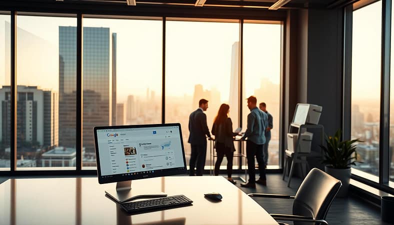 A sleek, modern office interior with large windows overlooking a bustling city skyline. In the foreground, a stylish desk with a state-of-the-art computer displays the Google Search Console interface, showcasing a content management workflow. The middle ground features a team of digital marketers collaborating around the desk, discussing strategy and analyzing SEO data. The background is bathed in warm, natural lighting, creating a productive and innovative atmosphere. The scene conveys the power of Google Search Console in driving successful content optimization and search engine visibility. A sleek, modern office interior with large windows overlooking a bustling city skyline. In the foreground, a stylish desk with a state-of-the-art computer displays the Google Search Console interface, showcasing a content management workflow. The middle ground features a team of digital marketers collaborating around the desk, discussing strategy and analyzing SEO data. The background is bathed in warm, natural lighting, creating a productive and innovative atmosphere. The scene conveys the power of Google Search Console in driving successful content optimization and search engine visibility.