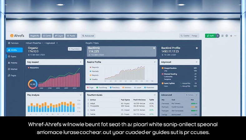 A well-lit, high-resolution dashboard of the Ahrefs web application, with a clean and intuitive user interface. The foreground features neatly organized panels displaying key SEO metrics such as organic traffic, backlink profile, and keyword rankings. The middle ground showcases advanced filtering and analysis tools, allowing for seamless exploration of the website's online presence. In the background, a sleek and modern interface design creates a professional and authoritative atmosphere, perfect for guiding beginners through the process of setting up and leveraging the powerful Ahrefs platform. A well-lit, high-resolution dashboard of the Ahrefs web application, with a clean and intuitive user interface. The foreground features neatly organized panels displaying key SEO metrics such as organic traffic, backlink profile, and keyword rankings. The middle ground showcases advanced filtering and analysis tools, allowing for seamless exploration of the website's online presence. In the background, a sleek and modern interface design creates a professional and authoritative atmosphere, perfect for guiding beginners through the process of setting up and leveraging the powerful Ahrefs platform.