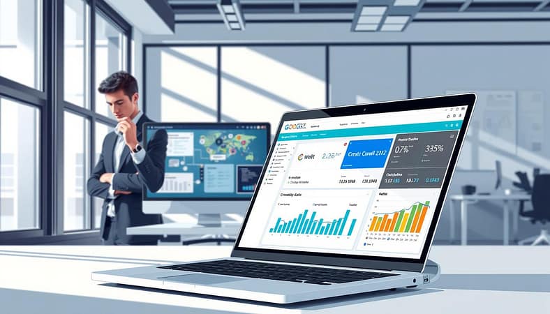 A detailed illustration showcasing a "Crawlability & Indexability Audit" in a modern digital workspace. In the foreground, an open laptop displays a colorful dashboard with graphs and metrics related to website crawl data, implying analysis. To the left, a professional wearing business attire examines the screen, with a thoughtful expression, showcasing engagement with the data. In the middle ground, an office environment with dual monitors is visible, featuring a digital map and a flowchart depicting website architecture. The background reveals large windows with natural light streaming in, casting soft shadows, contributing to a bright and organized atmosphere. The overall mood is analytical and focused, emphasizing clarity and professionalism, perfect for illustrating a technical SEO audit concept. A detailed illustration showcasing a "Crawlability & Indexability Audit" in a modern digital workspace. In the foreground, an open laptop displays a colorful dashboard with graphs and metrics related to website crawl data, implying analysis. To the left, a professional wearing business attire examines the screen, with a thoughtful expression, showcasing engagement with the data. In the middle ground, an office environment with dual monitors is visible, featuring a digital map and a flowchart depicting website architecture. The background reveals large windows with natural light streaming in, casting soft shadows, contributing to a bright and organized atmosphere. The overall mood is analytical and focused, emphasizing clarity and professionalism, perfect for illustrating a technical SEO audit concept.