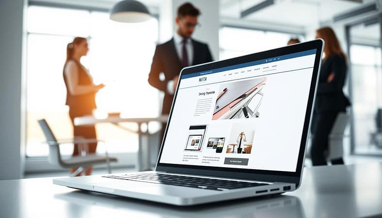 A dynamic digital workspace demonstrating responsive web design principles. In the foreground, a sleek laptop displays a beautifully designed responsive website on its screen, showcasing various layouts for different devices: a smartphone, tablet, and desktop monitor. The middle ground features a blurred outline of a team of professional individuals in smart business attire, discussing design strategies around a modern conference table. In the background, a minimalist office interior with large windows allowing natural light to filter in, creating a bright and inviting atmosphere. Use a soft, diffused lighting effect to enhance the clarity of the devices. Capture a slightly elevated angle, emphasizing the interaction between technology and teamwork, reflecting the essence of best practices in responsive design. The overall mood should be focused and collaborative. A dynamic digital workspace demonstrating responsive web design principles. In the foreground, a sleek laptop displays a beautifully designed responsive website on its screen, showcasing various layouts for different devices: a smartphone, tablet, and desktop monitor. The middle ground features a blurred outline of a team of professional individuals in smart business attire, discussing design strategies around a modern conference table. In the background, a minimalist office interior with large windows allowing natural light to filter in, creating a bright and inviting atmosphere. Use a soft, diffused lighting effect to enhance the clarity of the devices. Capture a slightly elevated angle, emphasizing the interaction between technology and teamwork, reflecting the essence of best practices in responsive design. The overall mood should be focused and collaborative.