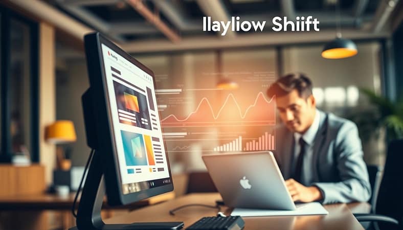 A visually engaging composition illustrating the concept of reducing Cumulative Layout Shift (CLS) in web design. In the foreground, feature a computer screen displaying a dynamic webpage layout, showcasing elements smoothly transitioning into place, symbolizing optimization. In the middle, incorporate an abstract representation of fluctuating graphs and loading bars, emphasizing speed and stability. The background should depict a blurred office setting with a professional-looking individual analyzing web metrics on a laptop, dressed in smart business attire. Use warm, natural lighting to create a focused yet inviting atmosphere. The angle should be slightly tilted, creating depth while emphasizing the crucial elements of page speed and user experience optimization. A visually engaging composition illustrating the concept of reducing Cumulative Layout Shift (CLS) in web design. In the foreground, feature a computer screen displaying a dynamic webpage layout, showcasing elements smoothly transitioning into place, symbolizing optimization. In the middle, incorporate an abstract representation of fluctuating graphs and loading bars, emphasizing speed and stability. The background should depict a blurred office setting with a professional-looking individual analyzing web metrics on a laptop, dressed in smart business attire. Use warm, natural lighting to create a focused yet inviting atmosphere. The angle should be slightly tilted, creating depth while emphasizing the crucial elements of page speed and user experience optimization.