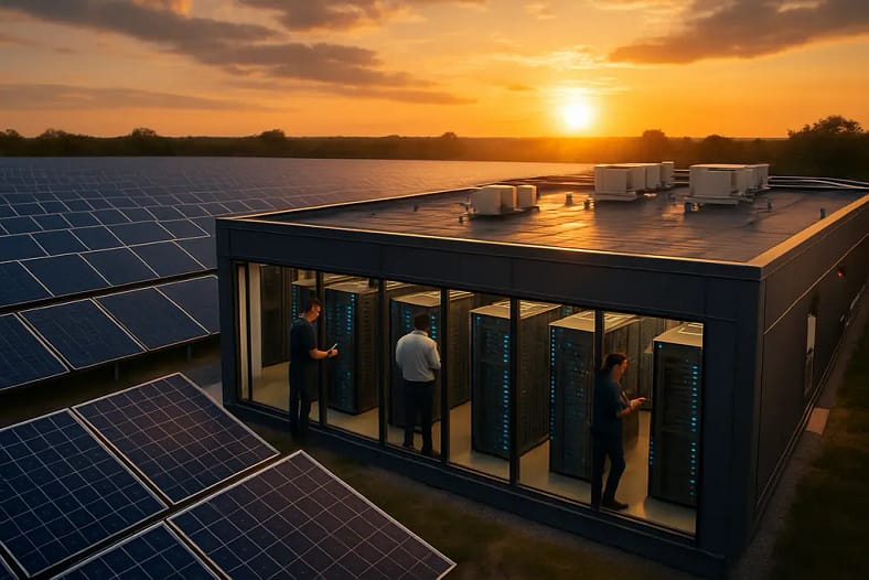 AI Energy Requirements shown through data center racks and power monitoring equipment