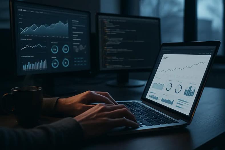 Analyst reviewing AI verification results on a dashboard