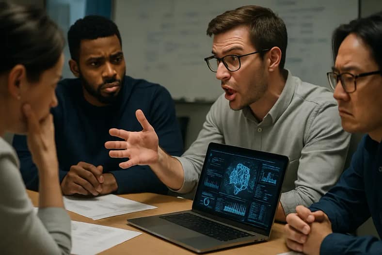 AI Safety Pact risk review with audit documents near server equipment