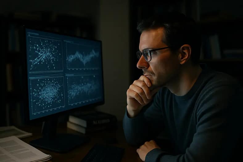Analyst reviewing dual-use AI models risk notes on a workstation